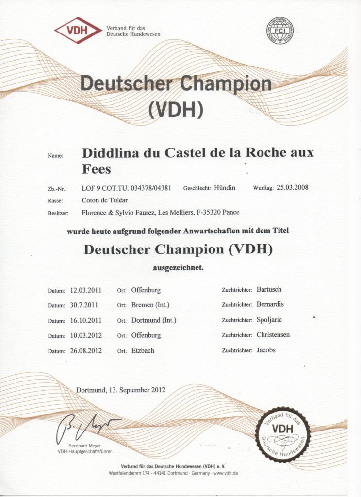 Diddlina est championne d'Allemagne VDH